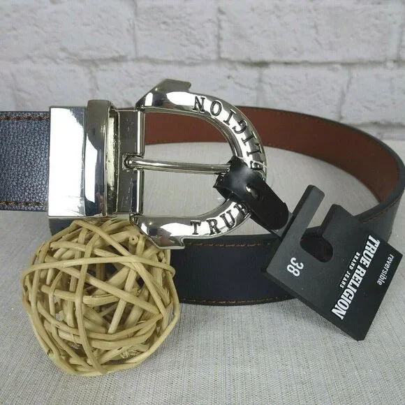 NWT TRUE RELIGION Reversible Buckle Belt Able Horseshoe Harness 38 - Picture 4 of 11